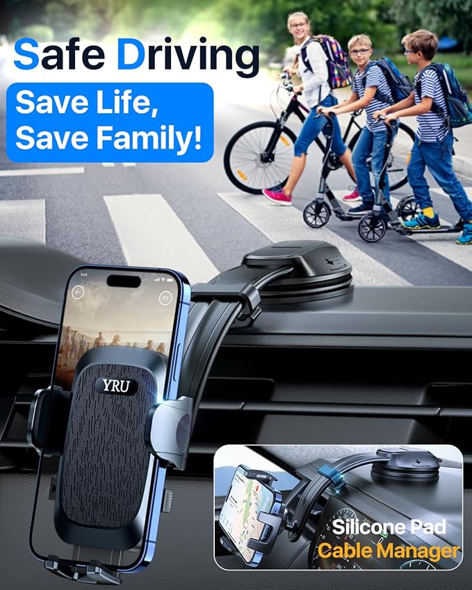 YRU Cell Phone Holder for Car Dashboard Windshield Phone Stand for iPhone 16 15 - Image 7