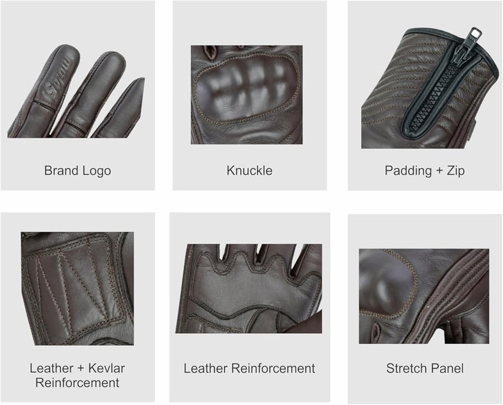 Full Finger Leather Motorcycle Gloves - Image 3