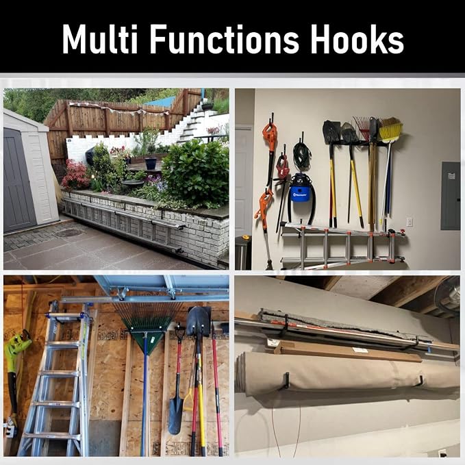 Heavy Duty Steel Garage Storage Hooks, 9.5Inches Jumbo Arm Ladders Utility Rack - Image 4