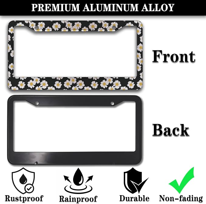 License Plate Protector Black and White License Plate Frames White Daisy Black - Image 3
