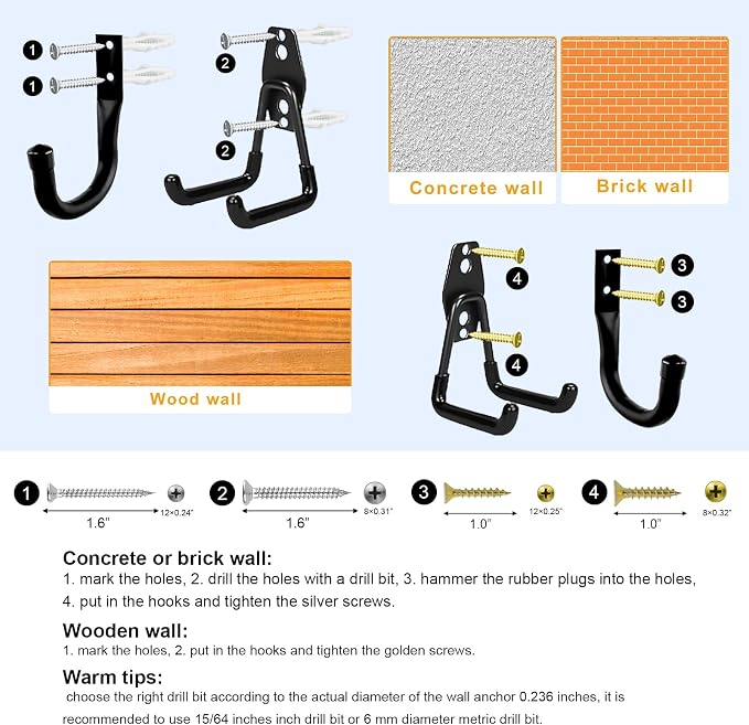 10-Pack Heavy Duty Garage Wall Hooks – Utility J Hooks - Image 6