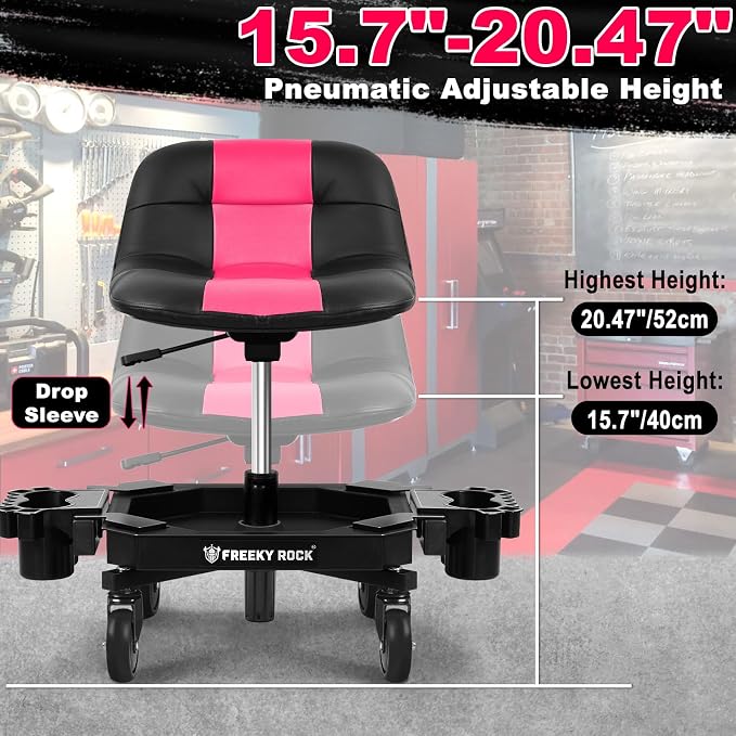 Rolling Stool with Wheels, Adjustable Height Pneumatic Garage Work Mechanic - Image 2