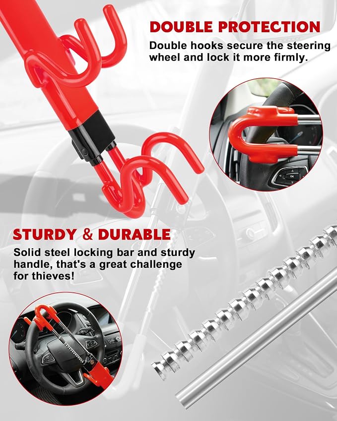 Tevlaphee Steering Wheel Lock Anti-Theft Car Device Heavy Duty Security Car - Image 7