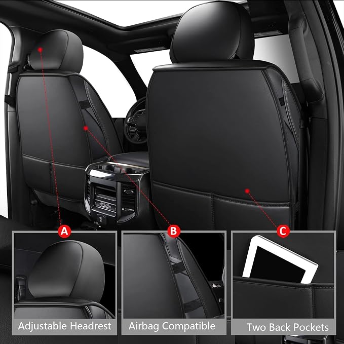 MIROZO 2PCS Front Seat Covers for Dodge Ram, Waterproof Truck Seat Cover - Image 3