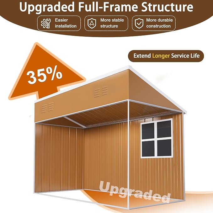 8 x 4 FT Outdoor Lean to Storage Shed, Metal Garden Tool Shed - Image 7