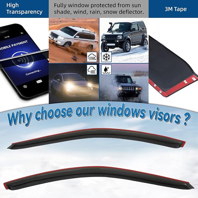 2pcs Front Smoke Tint Sun/Rain Guard Outside Mount Tape-On Vent Window Visors - Image 2
