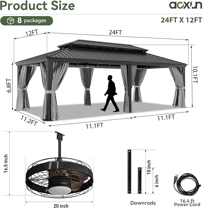Aoxun 12' X 24' Hardtop Gazebo - Image 3