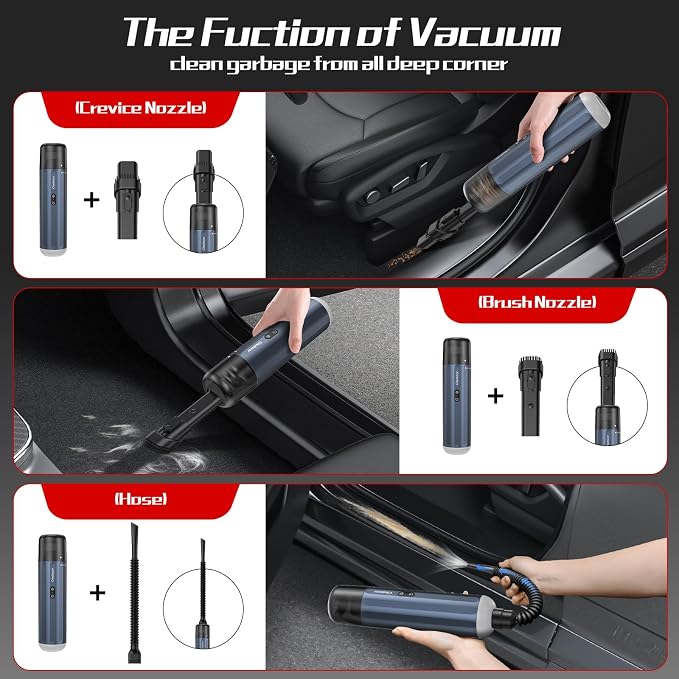Chuboor Car Vacuum Cleaner High Power Cordless Rechargeable, 16000PA Powerful - Image 5