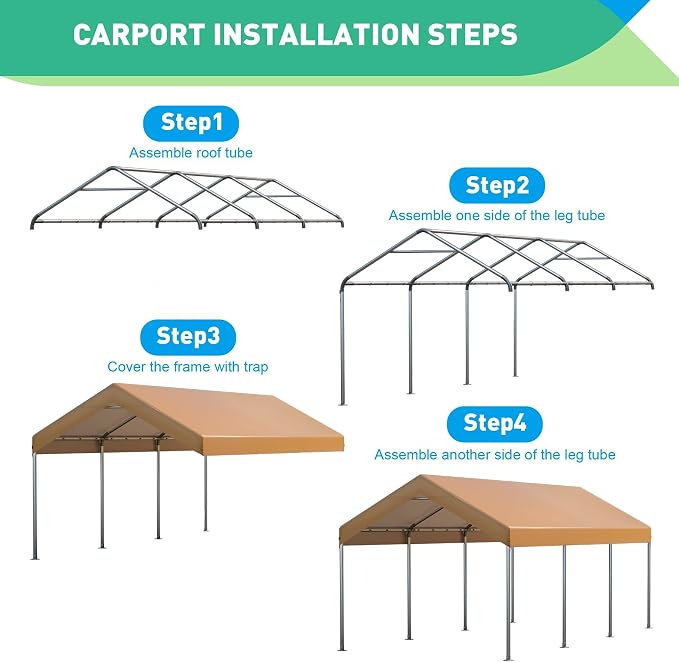 12X20 Ft Heavy Duty Carport Canopy, Portable Garage, Car Tents, Reinforced - Image 7