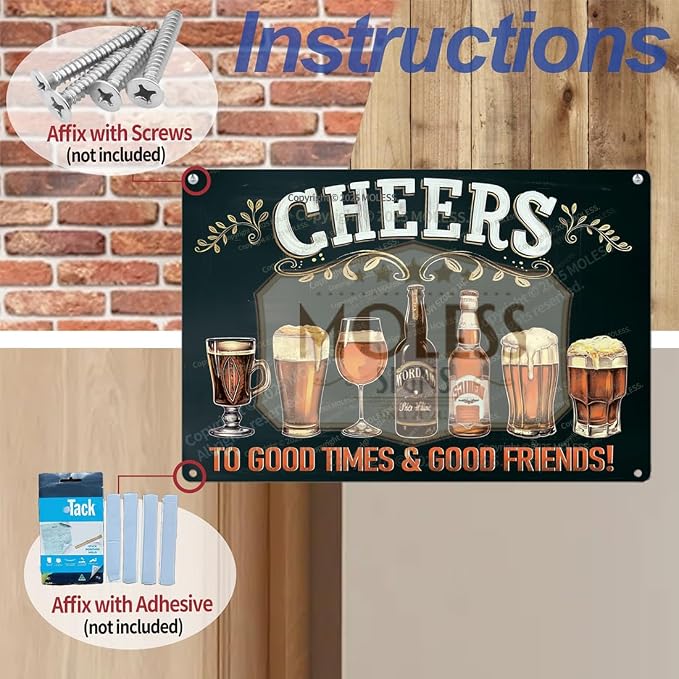 "Cheers to Good Times" Vintage Bar Sign or Man Cave Decor – 12x8″ Durable Metal - Image 4