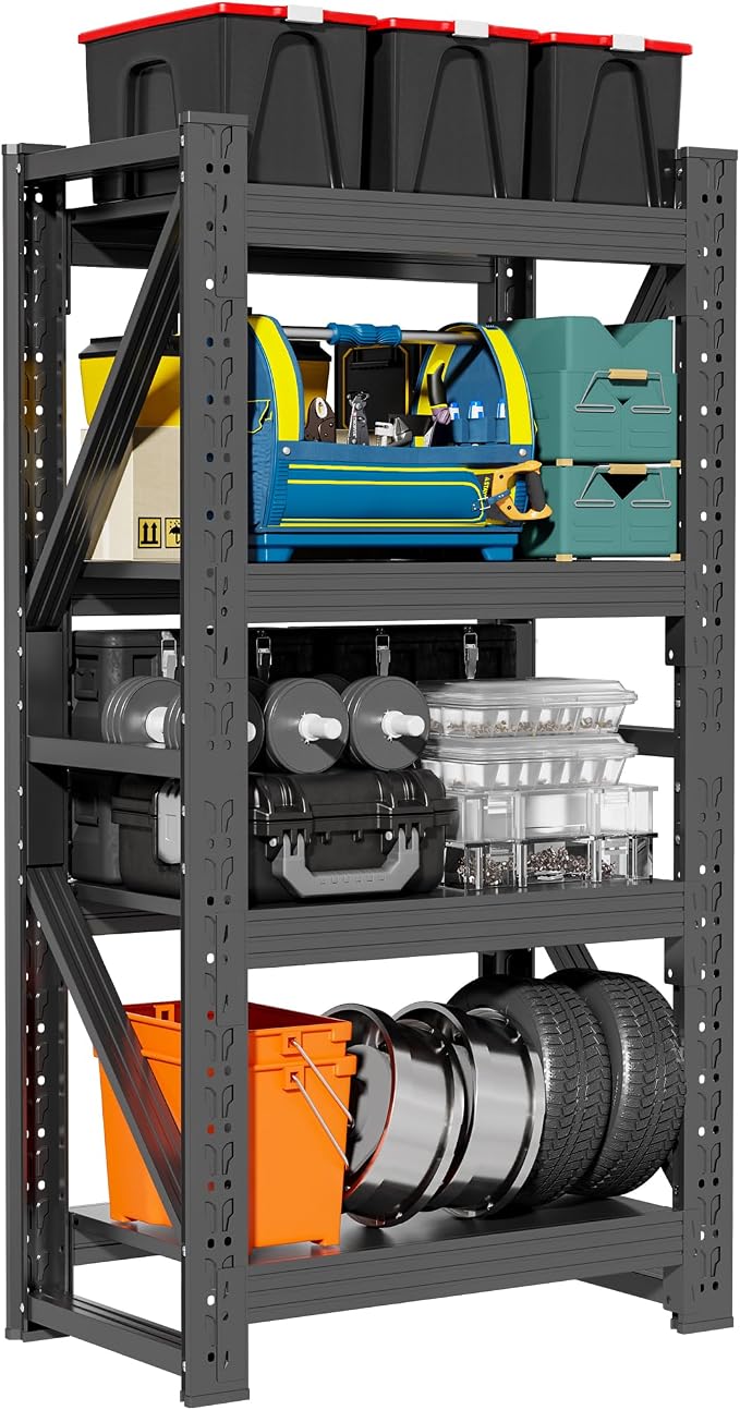 4-Tier Storage Shelves, Adjustable Industrial Metal Shelf System, 400lbs by Unknown