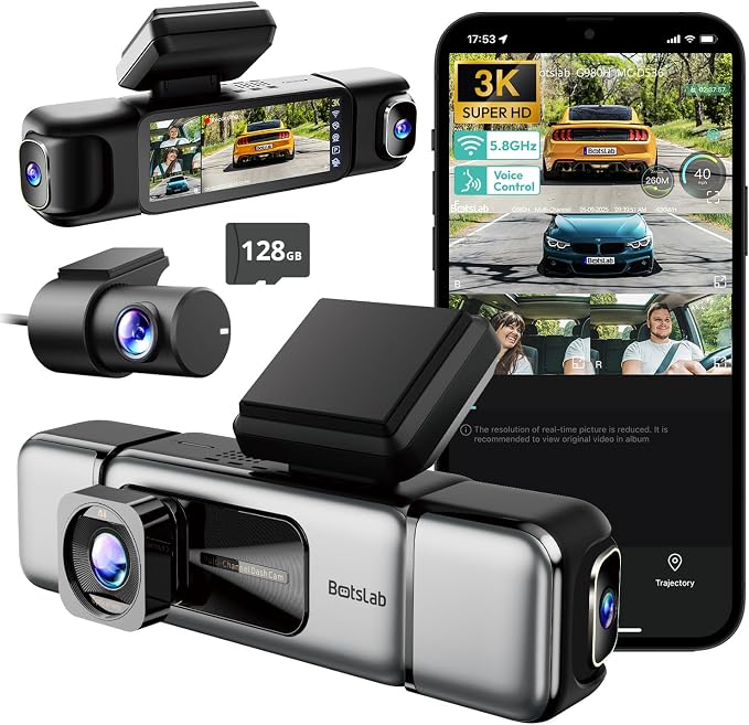 3K 4 Channel Dash Cam, 560° All-Sides View, Front and Rear Inside Car Camera by BOTSLAB
