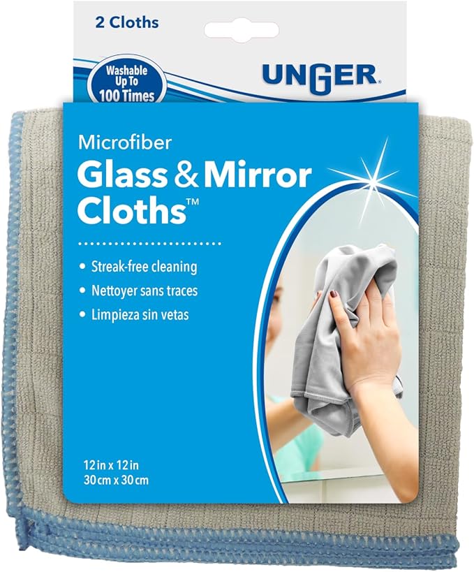 Unger 12” x 12” Microfiber Glass and Mirror Cloths, 2 Pack, Wet and Dry - Image 6