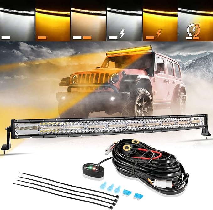 Auxbeam 42 Inch Curved LED Light Bar, 240W 6 Modes Amber White Strobe Fog Lights by Auxbeam