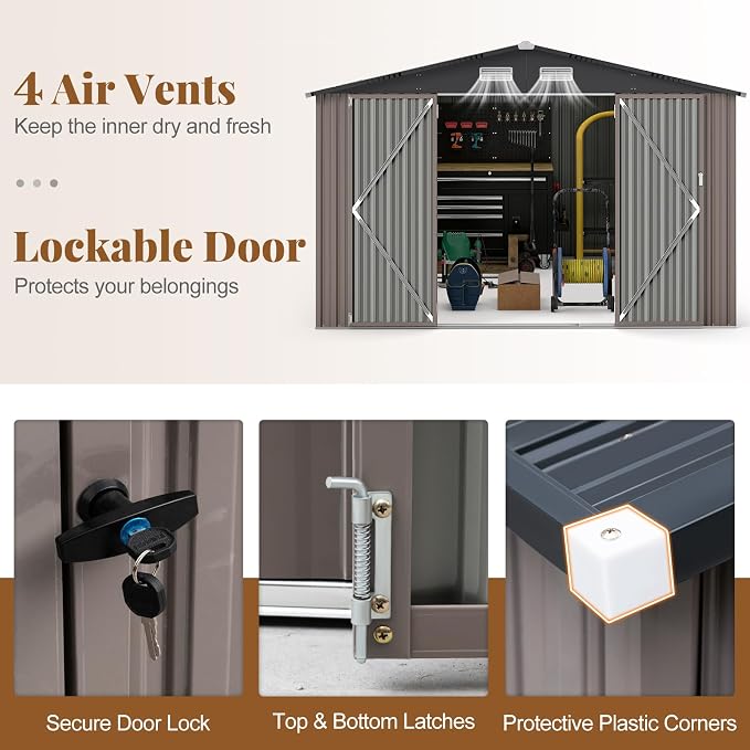 Goplus 10 x 14 FT Outdoor Storage Shed, Large Garden Tool House w/Improved - Image 9