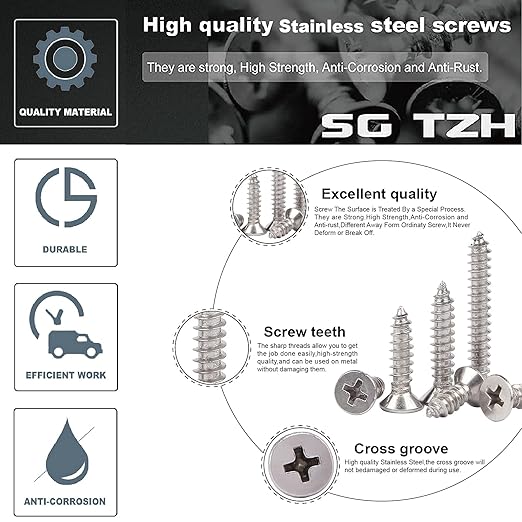 #6 x 1-1/4" Wood Screw 100Pcs 18-8 Stainless Steel Screws Flat Head Phillips - Image 4