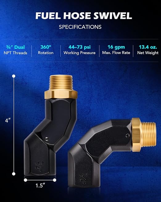 Orion Motor Tech Fuel Hose Nozzle Swivel, 3/4" Dual NPT Threads Fuel Transfer - Image 2