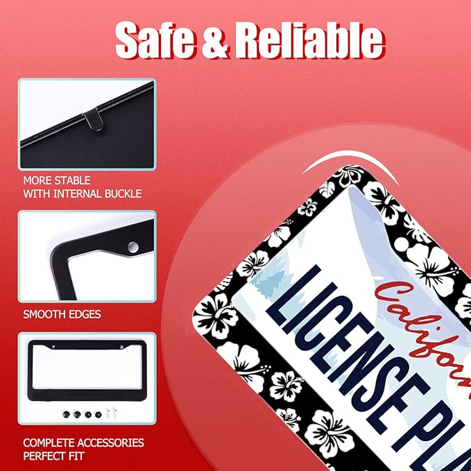 【2Pcs】 White Hibiscus Hawaii License Plate Frames Round Hole Personalise - Image 2