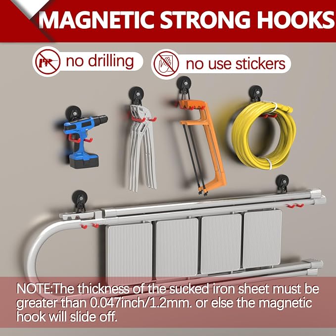 3-H Heavy Duty Magnet Garage Hooks 2 Pack, Extra Large Strong Magnetic Hooks - Image 6