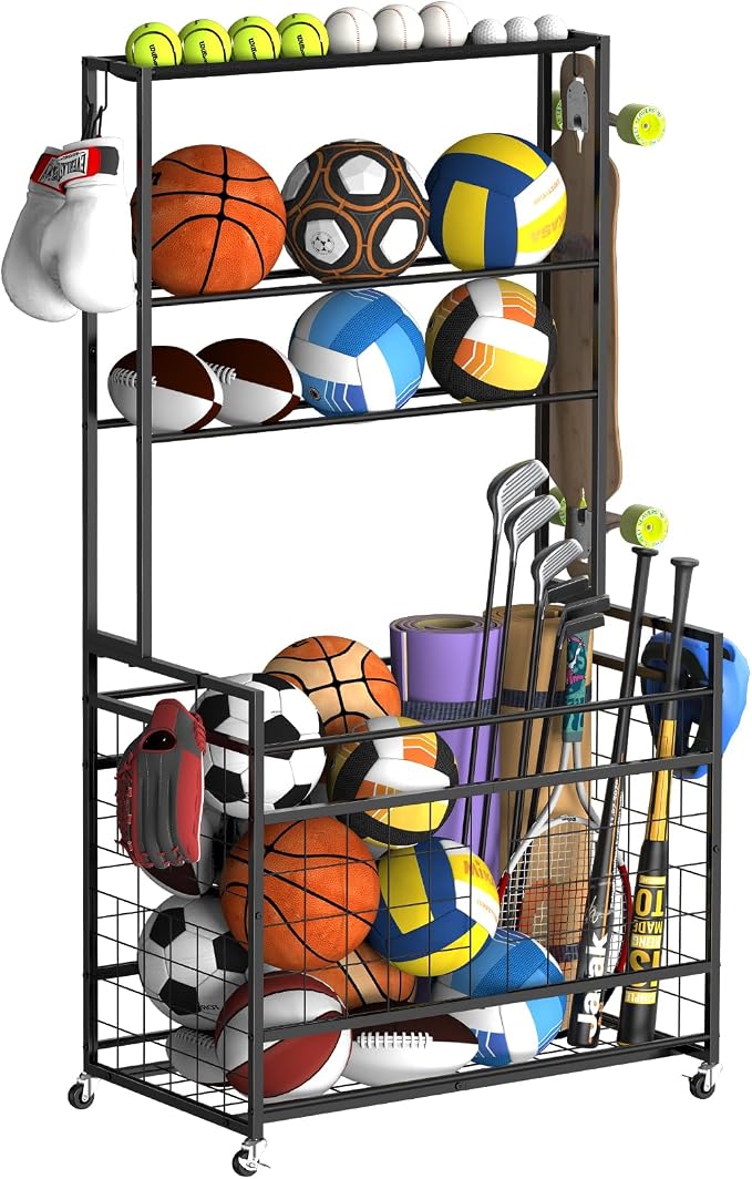 smusei Sports Equipment Organizer Garage Basketball Ball Holder by smusei
