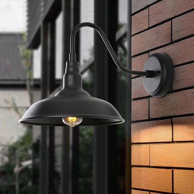 Black Gooseneck Barn Light for Farmhouse 10 Inch Dome Exterior Lights Fixture - Image 9