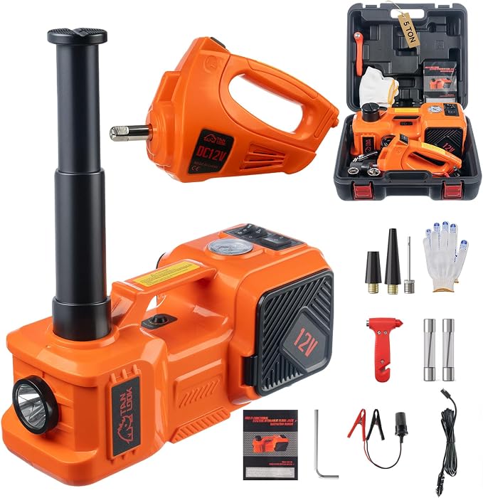 Electric Car Jack Kit with Hydraulic Lift 5-Ton, Tire Inflator & Impact Wrench by Unknown