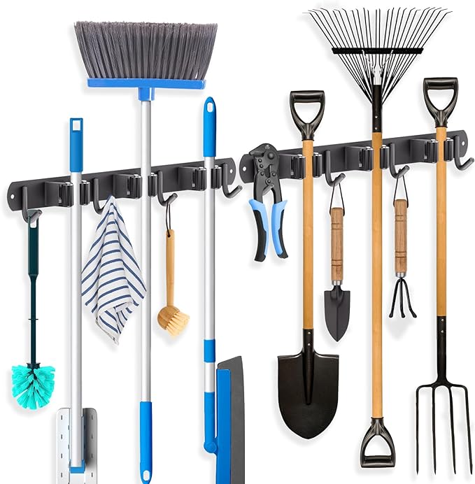 ZONGOOL 2 Pack Mop Broom Holder Wall Mount, Broom Organizer Storage Tool Racks by ZONGOOLHouseware