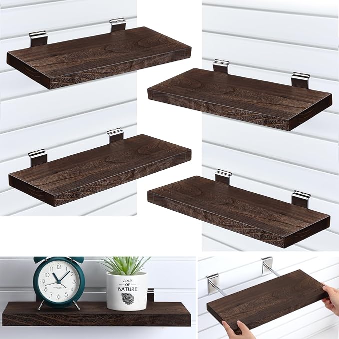 4 Pack Wooden Slatwall Shelf, 16.1" D x 6.7" W x 1.1" H Slatwall Shelves by Landical