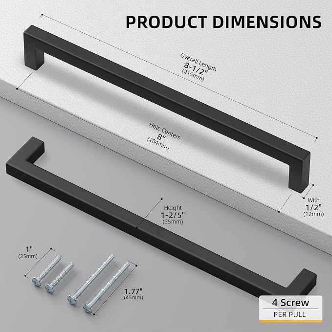 goldenwarm 35Pack 8INCH Matte Black Cabinet Pulls Kitchen Hardware, 204mm - Image 2