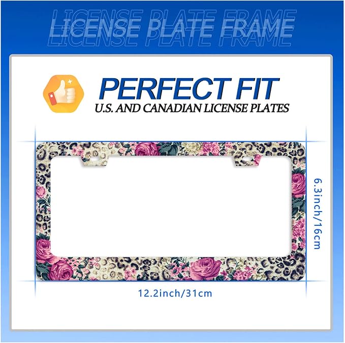 Rose Leopard Print License Plate Frame Vintage Floral License Plate Stainless - Image 7