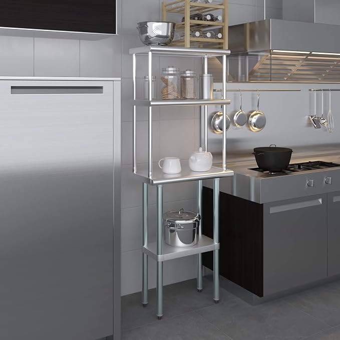 Amgood Stainless Steel Work Table Double Tier Overshelf | NSF - Image 6