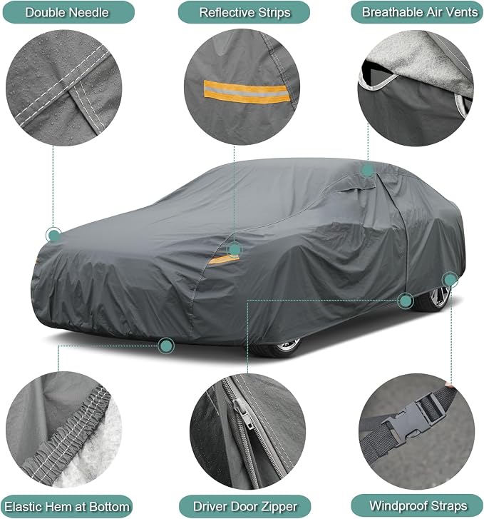 16 Layers Car Cover for Sports Coupe Small Car Waterproof All Weather, - Image 3