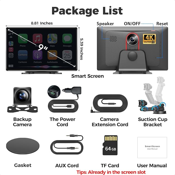 9" Wireless Apple CarPlay Android Auto Screen - Image 7
