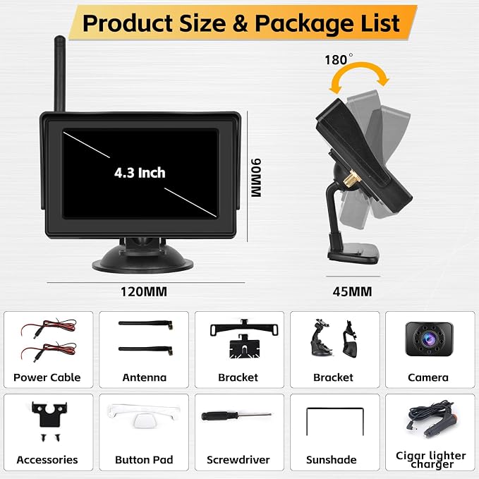 Hikity Wireless Backup Camera System 4.7 Inch Car Monitor Kit HD 1080P License - Image 7