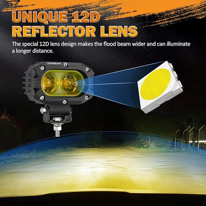 Auxbeam 4 Inch LED Amber Pod Light, 5050 Driving Light 60W Yellow Flood Beam - Image 2