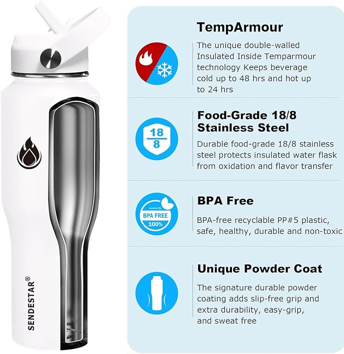 SENDESTAR 32oz Water Bottle Wide Mouth Stainless Steel Vacuum Insulated Double - Image 2