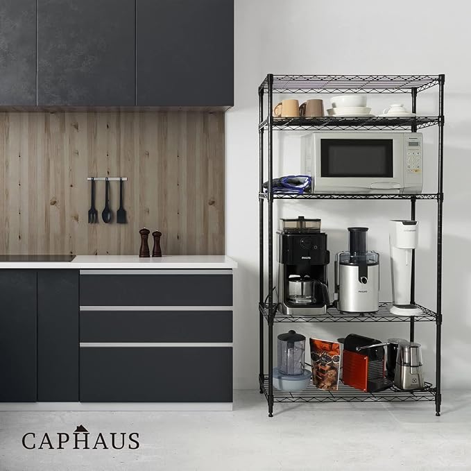 CAPHAUS NSF Black Adjustable 3-Tier Shelf Wire Shelving Unit w/Liner, Garage & - Image 8