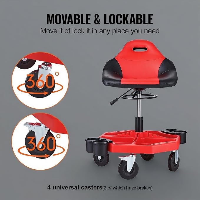 Rolling Garage Stool 300LBS Adjustable Mechanic Work Shop Seat w/Casters - Image 4