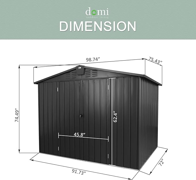 Domi Outdoor Storage Shed 8.2' x 6.2', Metal Steel Utility Tool Shed Storage - Image 6