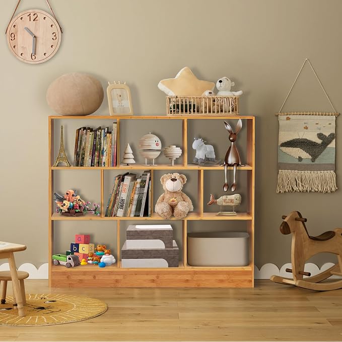 Maydear 47.24” Bamboo Bookshelf, 10 Cube Bookshelf - Image 3