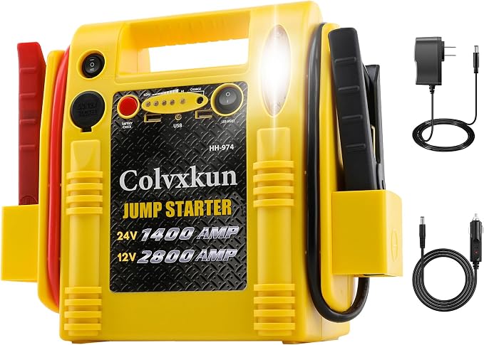 12V/24V Jump Starter, 2800/1400 Peak Amp, Battery Jump Starter by Colvxkun