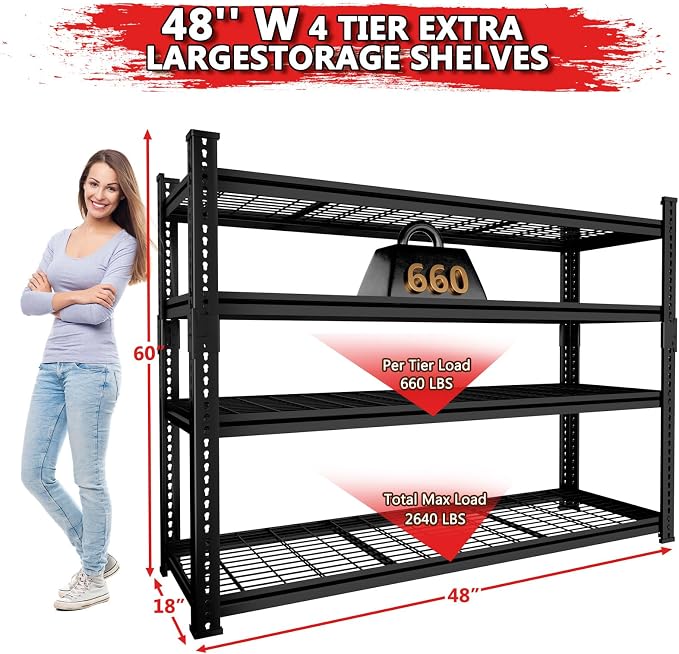 Storage Shelves 2PCS, Garage Shelving Heavy Duty 2640LBS Capacity, 4 Tier - Image 3