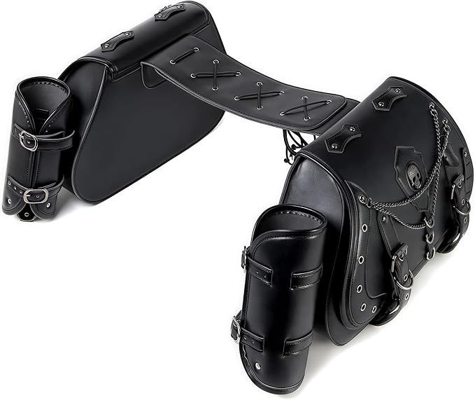 Motorcycle Saddlebags, 30L Leather Waterproof Side Saddle Bags - Image 9