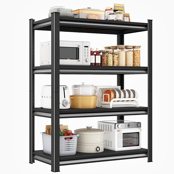 4-Tier Heavy Duty Metal Shelves, Industrial Style, Heavy-Duty Garage Storage by SUPPNEED