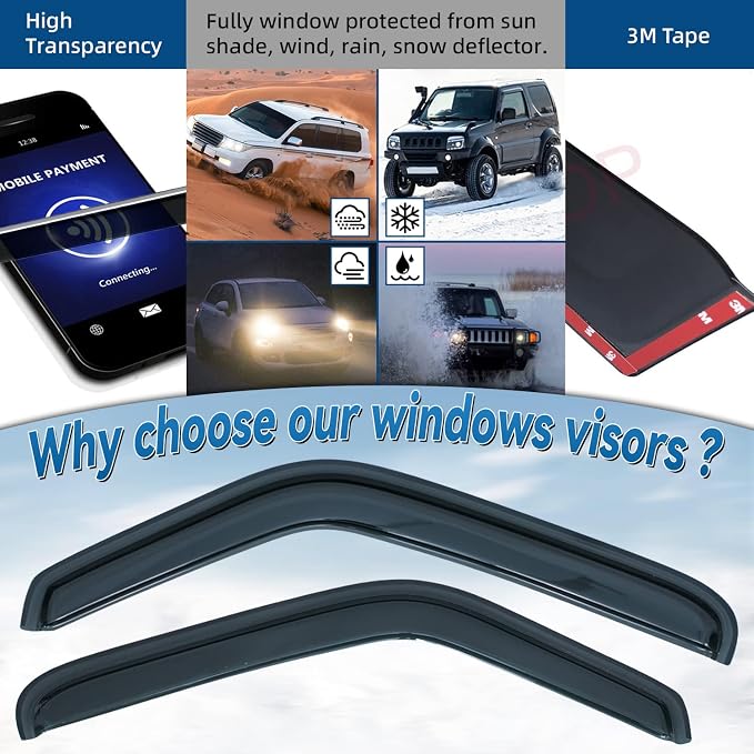 Set of 2 in Channel Front Doors Smoke Sun/Rain Guard Wind Deflector Tape-On - Image 2