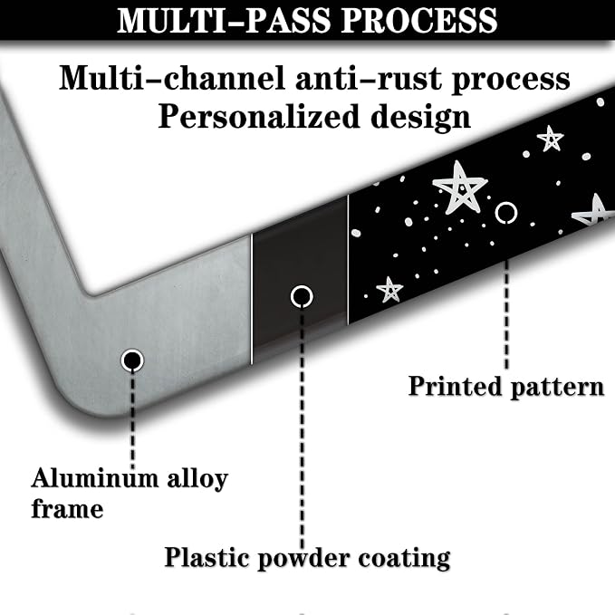License Plate Frames Black and White License Plate Covers Night Moon Star Black - Image 5