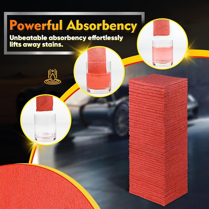 HOMEXCEL Red Shop Towels 100 Pack, Reusable Microfiber Cleaning Cloth Bulk - Image 2