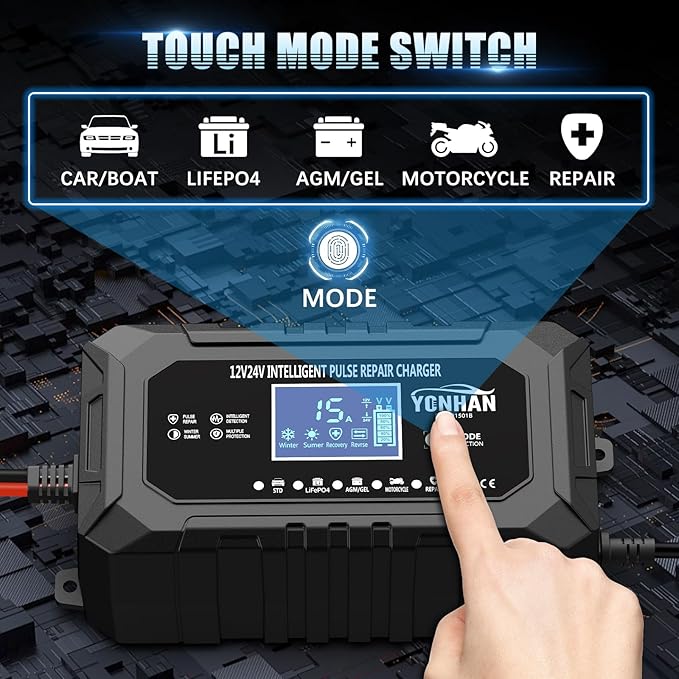 YONHAN 15-Amp Battery Charger LiFePO4 Trickle Car Battery Charger 12V 24V - Image 4