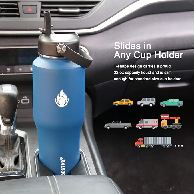 SENDESTAR Water Bottle 32oz, 2 Lids, Wide Mouth Stainless Steel Vacuum - Image 2