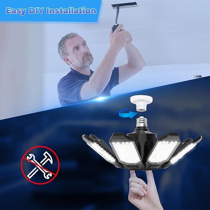 Garage Lights - Super Bright 25000LM Garage Lights Ceiling Led w/ 8 Deformable - Image 5